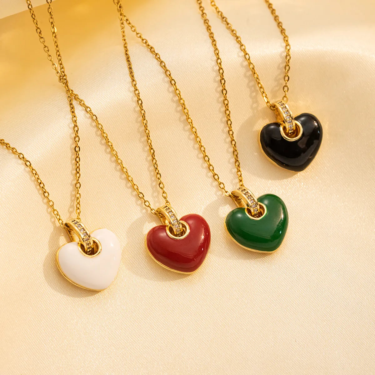 Statement necklaces for women -Stainless Steel 18K Gold Plated Simple Style Heart Shape Inlay Zircon Pendant Necklace