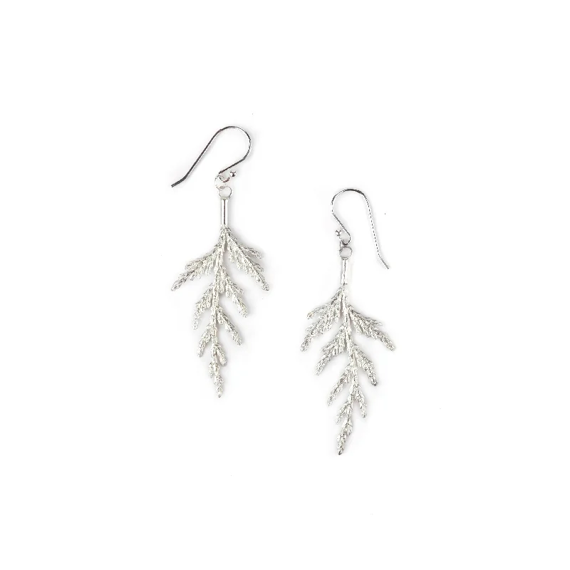 Heart-shaped earrings for women -Silver Cedar Bough Earrings