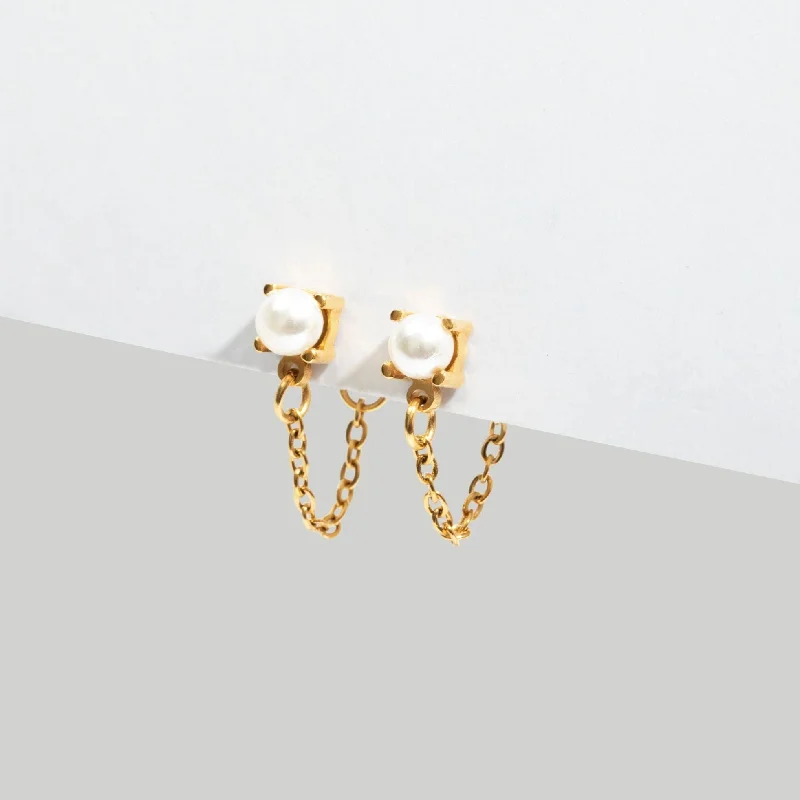 Elegant diamond drop earrings for women -Offshore Pearl Hoop Earrings