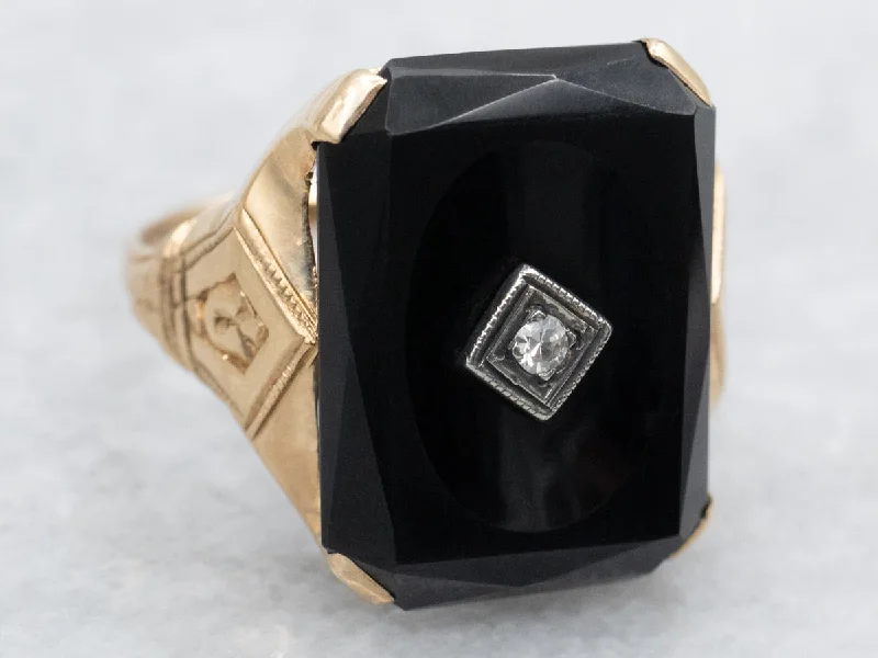 Ruby rings for women -Two Tone Black Onyx Ring with Diamond Accent