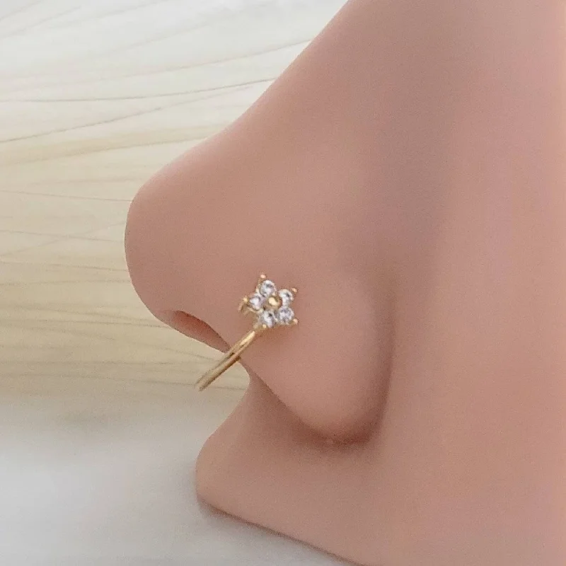 Rose gold rings for women -Diamond CZ Flower Nose Ring