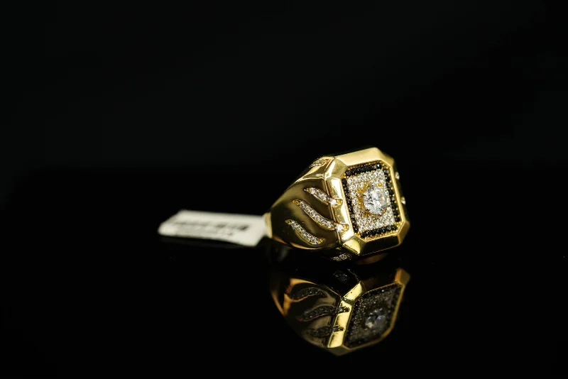 Vintage gold rings for women -10k Crystal Silver Black Lines Ring