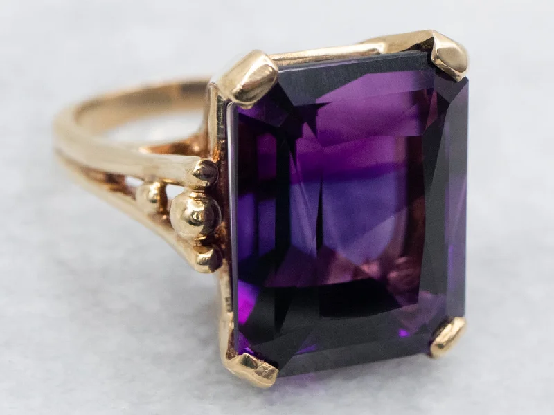 Antique rings for women -Amethyst Gemstone Ring in Vintage Gold Mounting