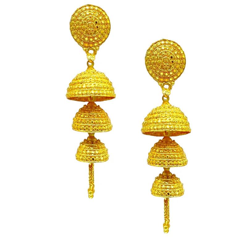 Heart drop earrings for women -Gold Triple Layered Zumkhi Earrings