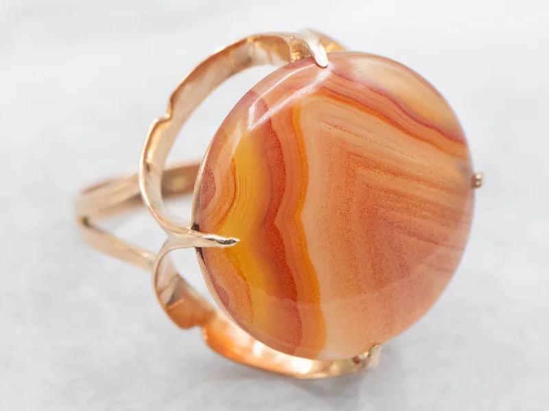 Silver band rings for women -Vintage Yellow Gold Agate Cocktail Ring