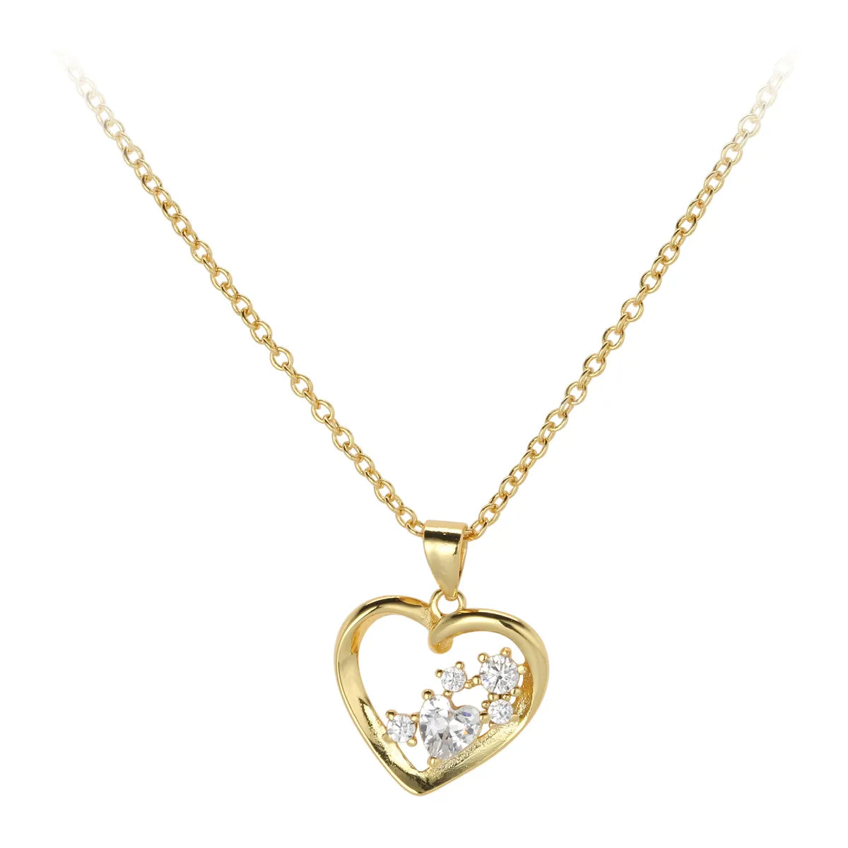 Layered gold necklaces for women -Simple Style Heart Shape Sterling Silver Inlay Rhinestones Pendant Necklace