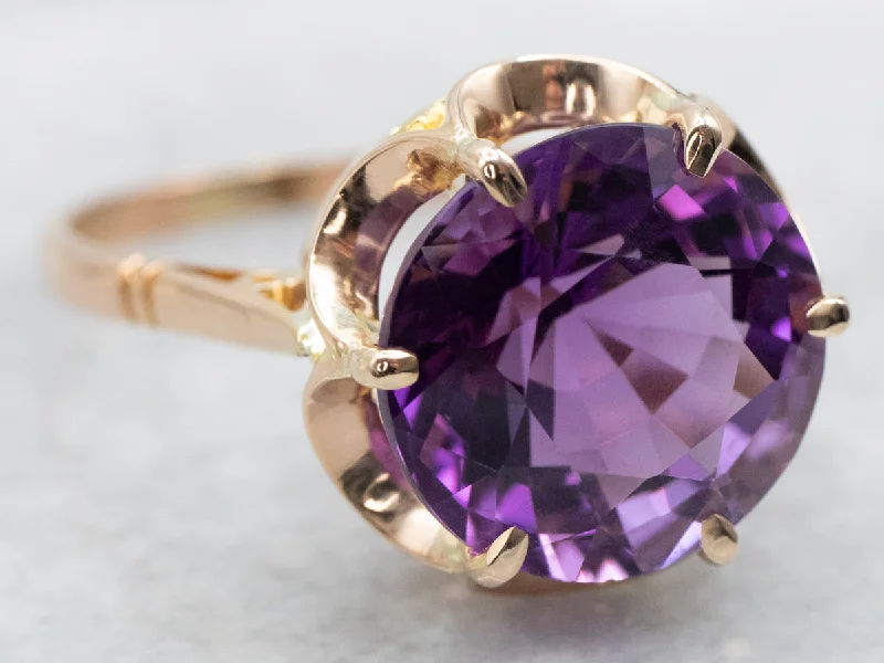 Luxury rings for women -Two Tone Amethyst Solitaire Ring