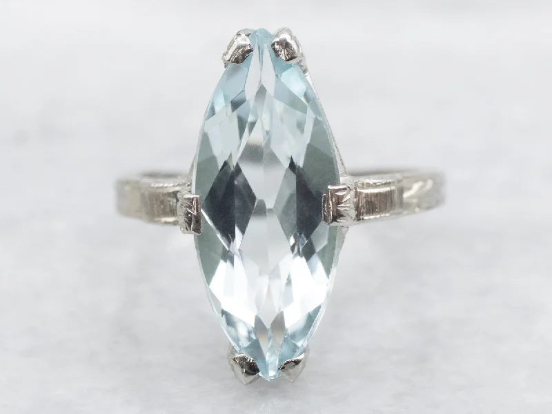 Wedding rings for women -Marquise Cut Aquamarine Solitaire Ring