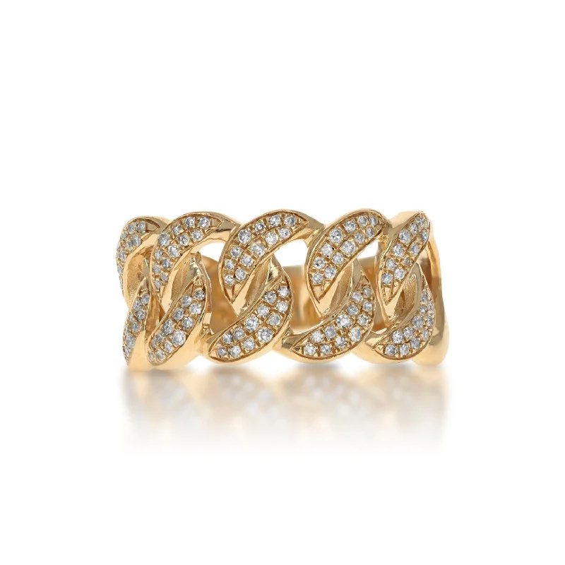 Chunky rings for women -Diamond Cuban Link Ring With Round Diamonds