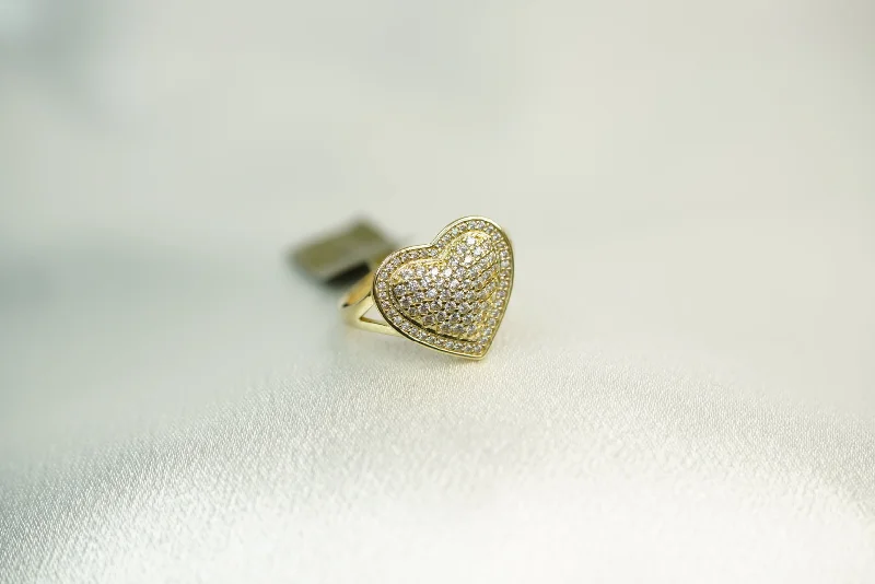 Statement gemstone rings for women -14k Big and Small Crystal Heart Ring