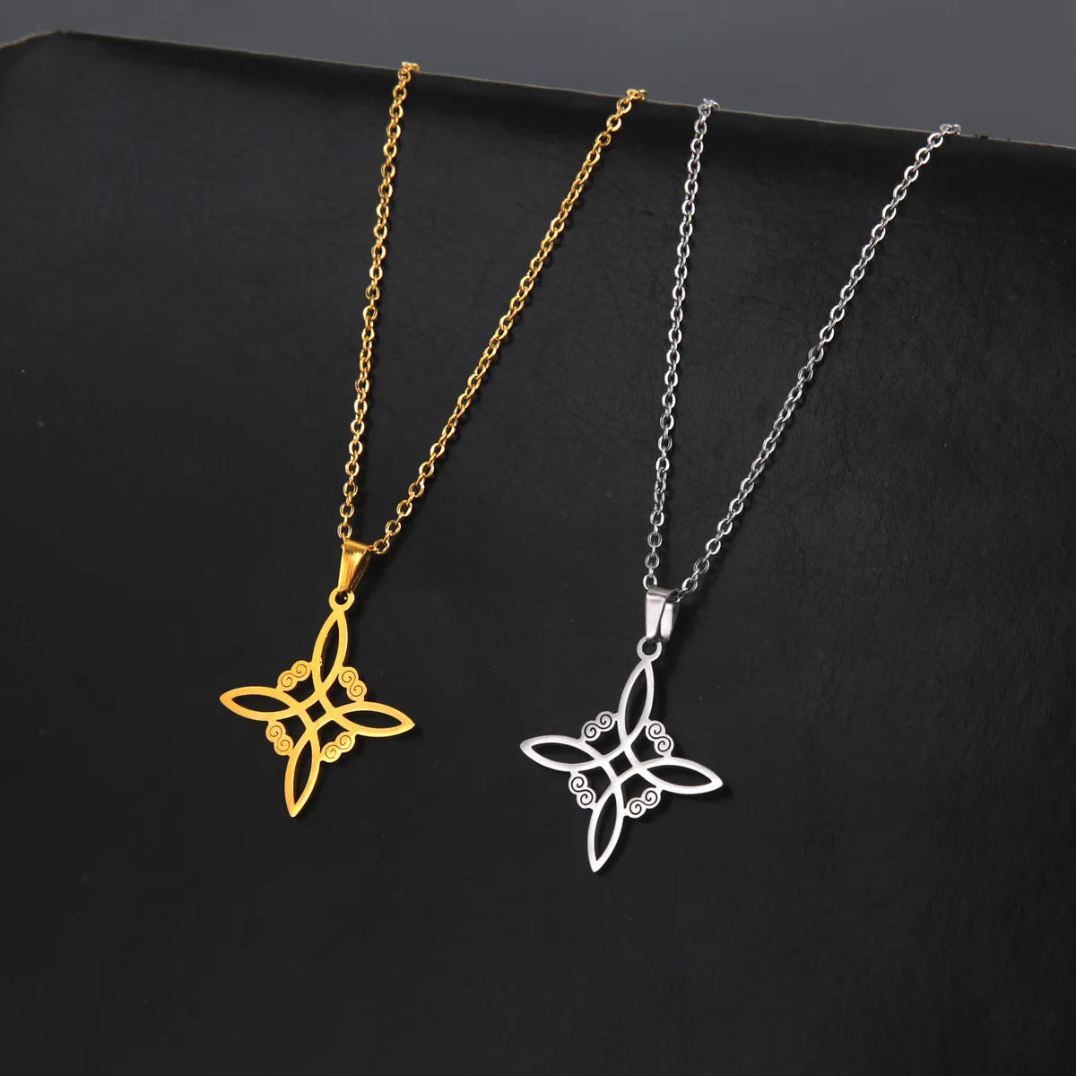 Custom necklaces for women -Cross-border Hot Selling Hot Sale Real Gold Electroplated Square Celtic Knot Hollow Witch Knot 304 Material Stainless Steel Necklace