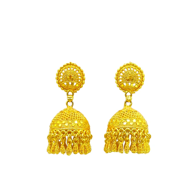 Fashionable hoop earrings for women -Gold Zumkha Earrings with oval  Drop design