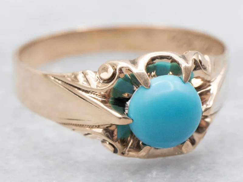 Adjustable rings for women -Vintage Belcher Set Turquoise Solitaire Ring