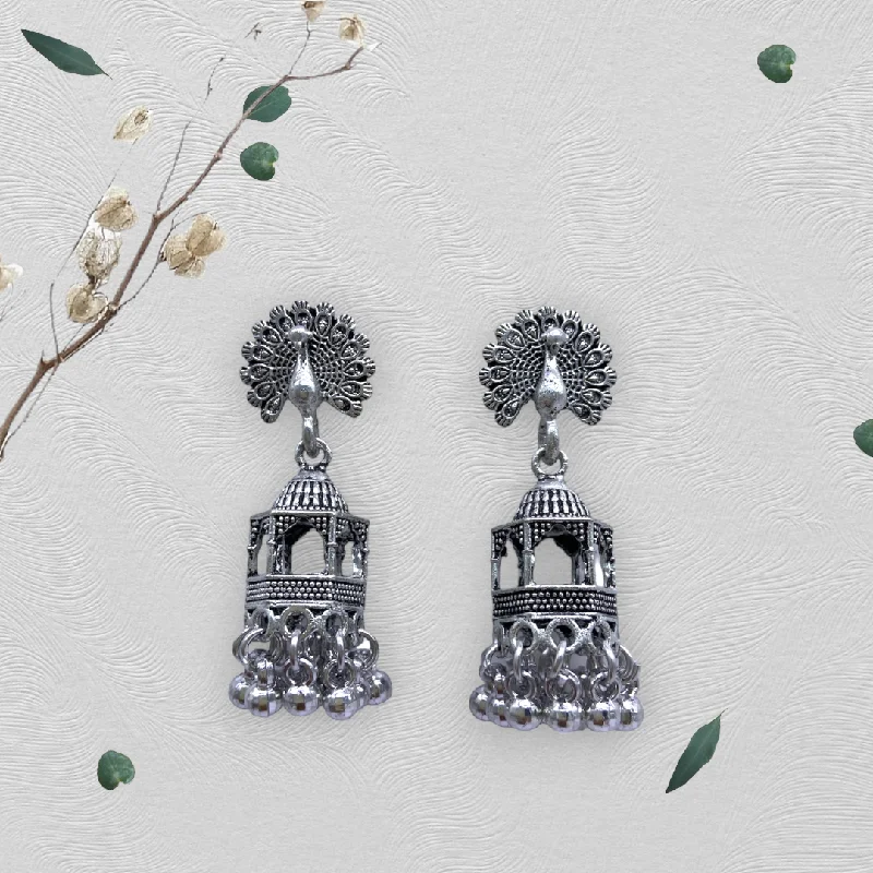 Long dangle earrings for women -Peacock Head Zarukha Shape Oxidised Zumkha  Earrings