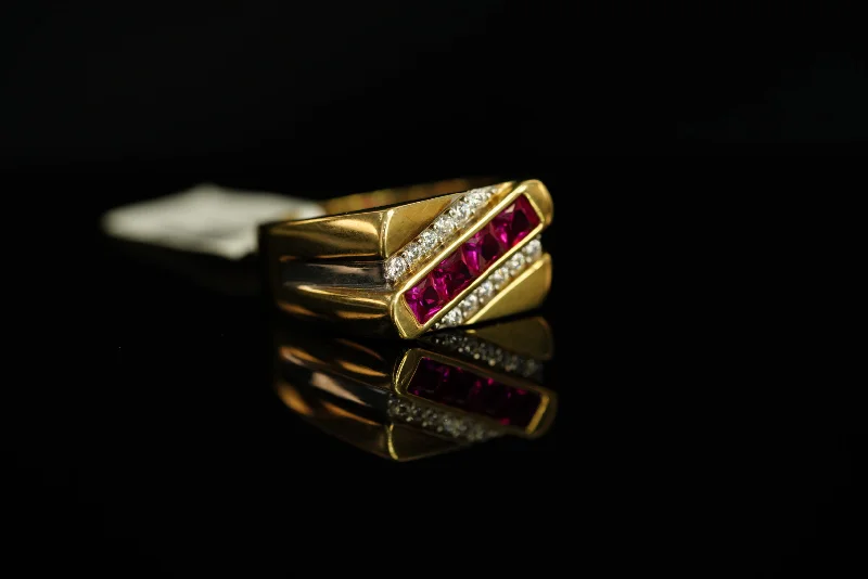 Ring sets for women -10k Rectangular with White and Pink Crystals Ring