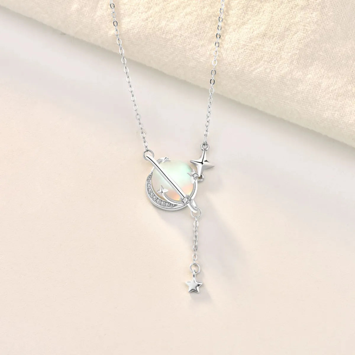 Infinity necklaces for women -Wholesale Elegant Star Planet Sterling Silver Inlay Moonstone Necklace