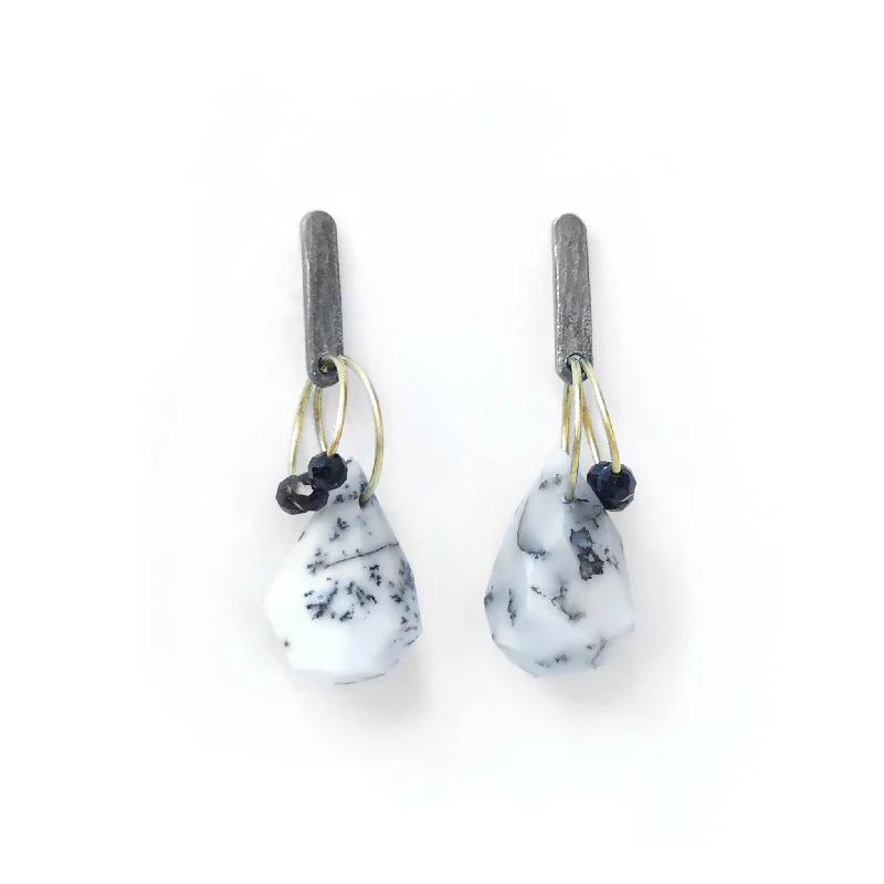 Silver earrings for women -Dendritic Opal Mini Tangle Earrings