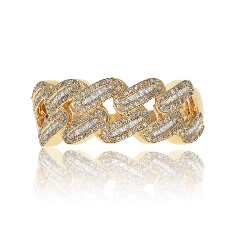 Stackable rings for women -Diamond Cuban Link Ring With Round & Baguette Diamonds