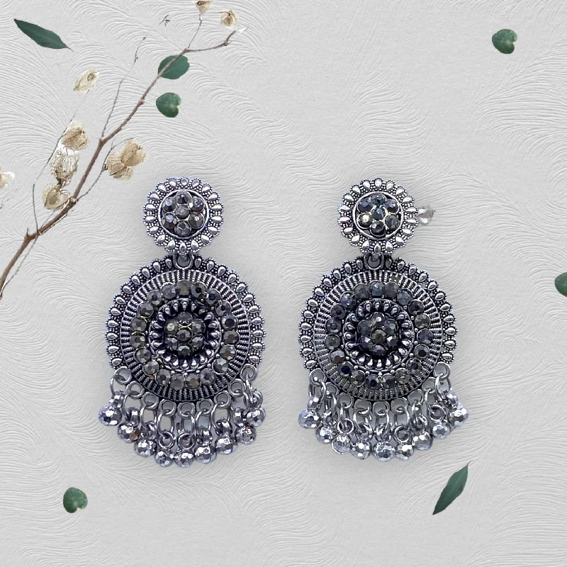 Teardrop earrings for women -Small Circular Design Oxidised Earrings