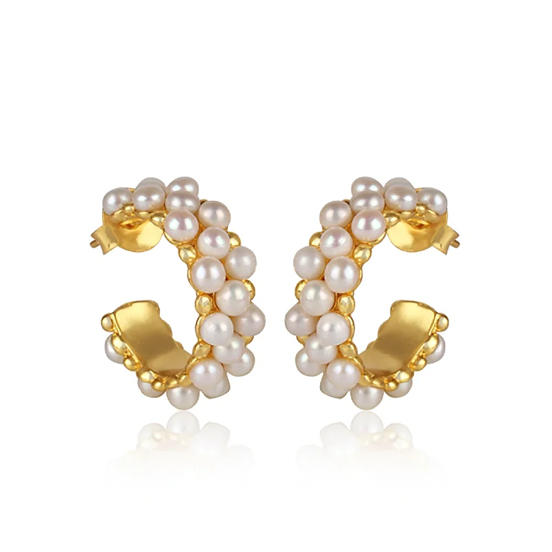 Statement earrings for women -Sea Salt Hoop Earrings - Pearl