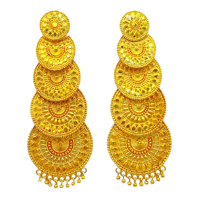 Heart-shaped earrings for women -Round Studded Layered Gold Earrings