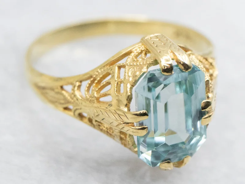 Engagement rings for women -Green Gold Blue Zircon Solitaire Ring