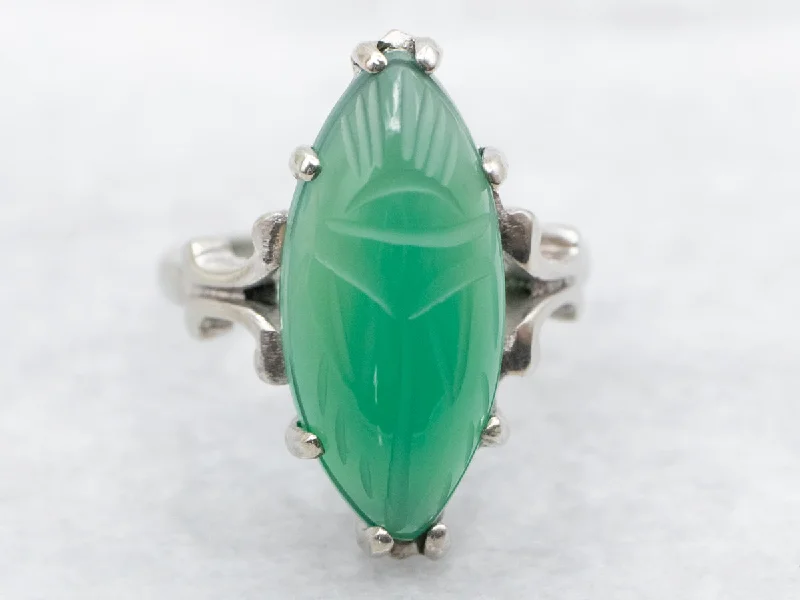 Antique rings for women -Carved Green Onyx Scarab Beetle Ring