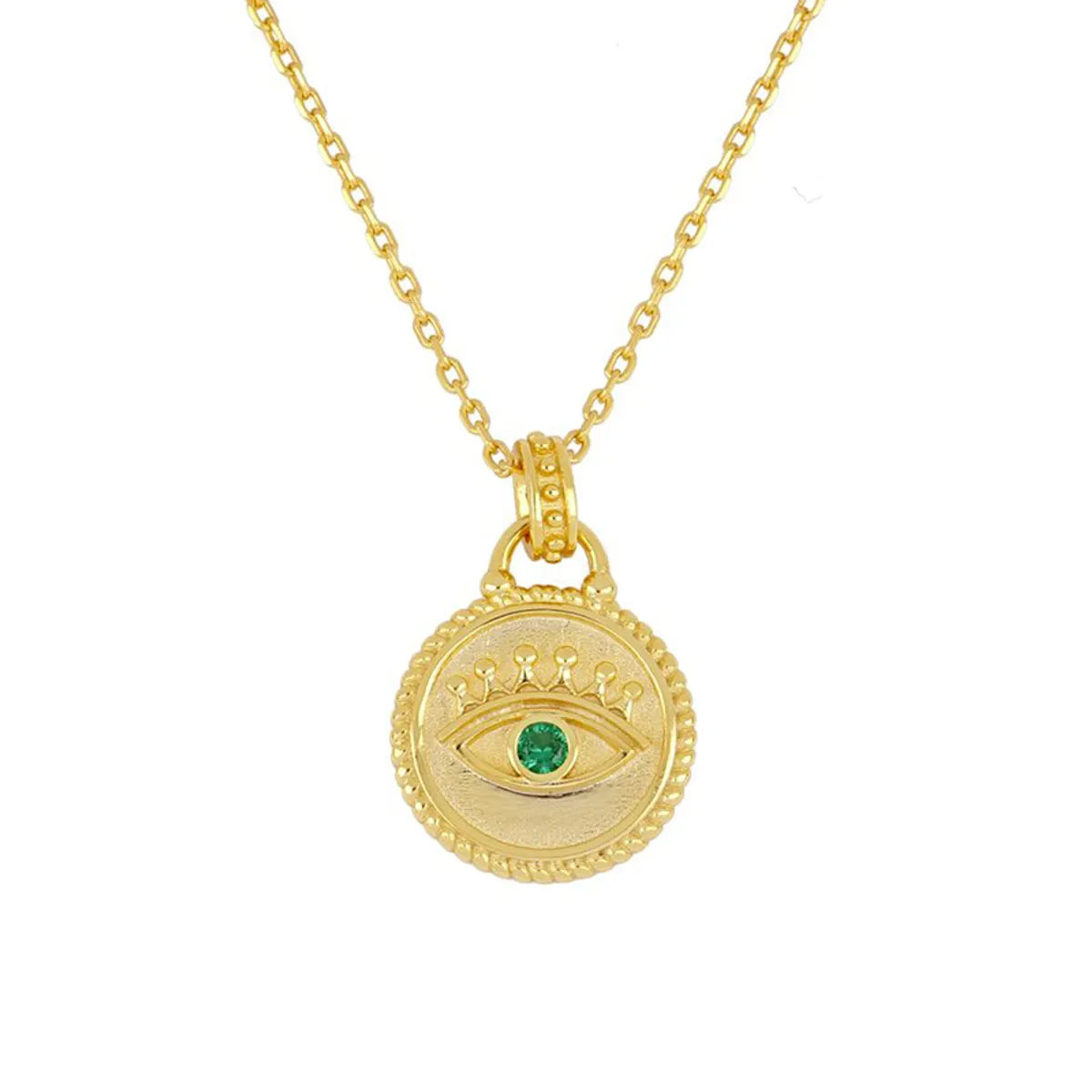 Emerald necklaces for women -S925 Silver Evil Eye Necklace Devil Eye Green Zircon Coin Pendant Clavicle Chain