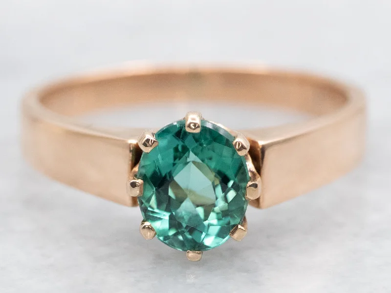 Vintage-inspired rings for women -Rosy-Yellow Gold Antique Ring with Green Tourmaline