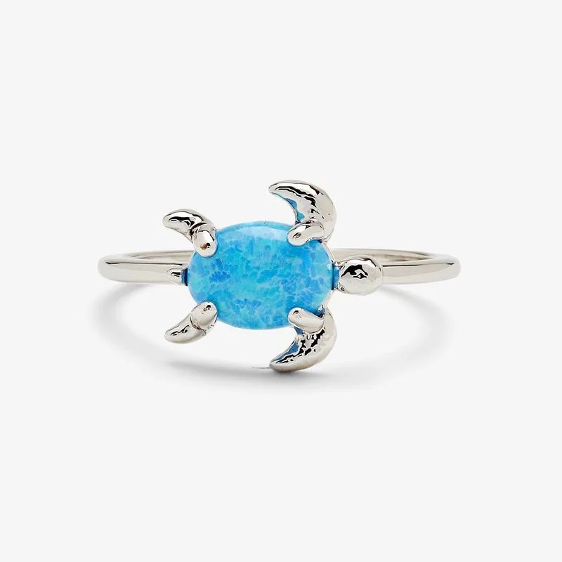 Luxury wedding rings for women -PuraVida Opal Sea Turtle Ring, Silver