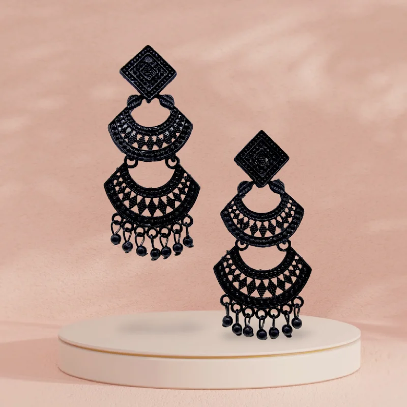 Women's earrings online shop -Dual Layered Trendy Oxidised  Black Earrings