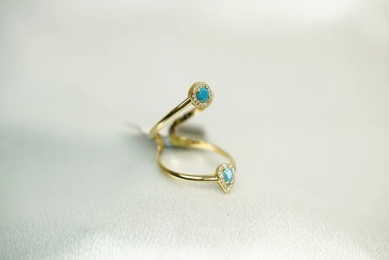 Gold band rings for women -14k Blue Double Ring