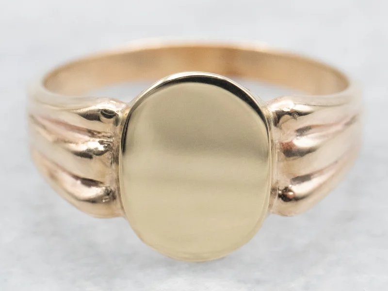 Vintage rings for women -Vintage Ribbed Gold Signet Ring