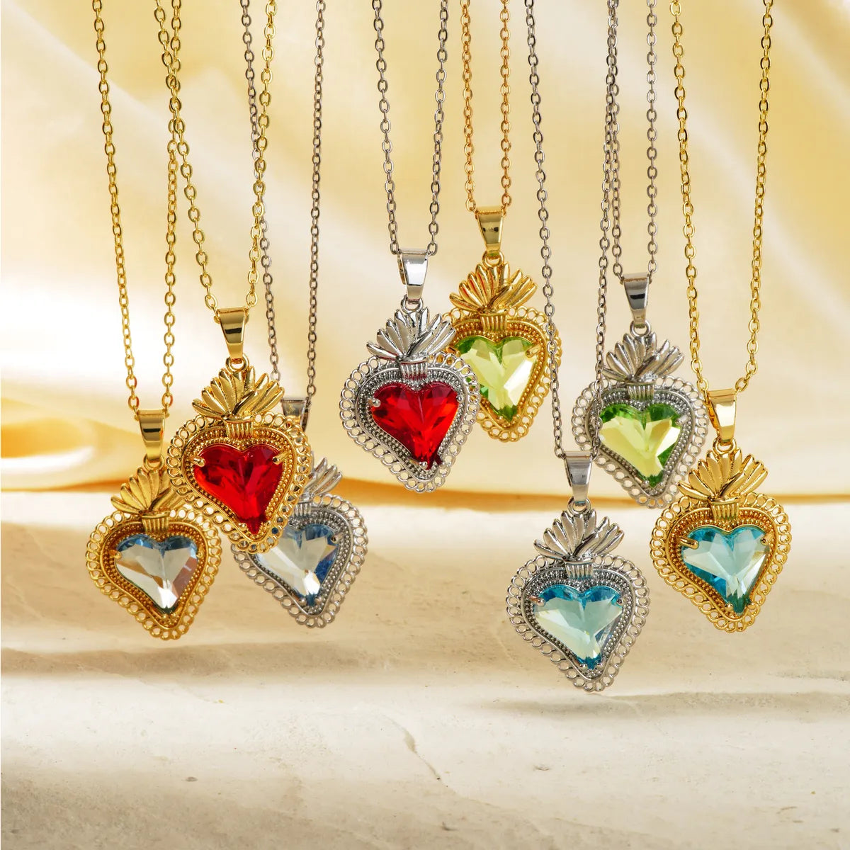 Layered necklaces for women -304 Stainless Steel Copper K Gold Plated Three-Dimensional Inlay Heart Shape Strawberry Glass Pendant Necklace