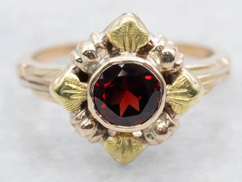 Custom-designed rings for women -Antique Garnet Solitaire Ring