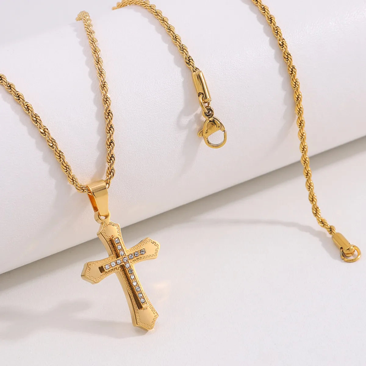 Golden Diamond Cross Diamond-Studded Necklace