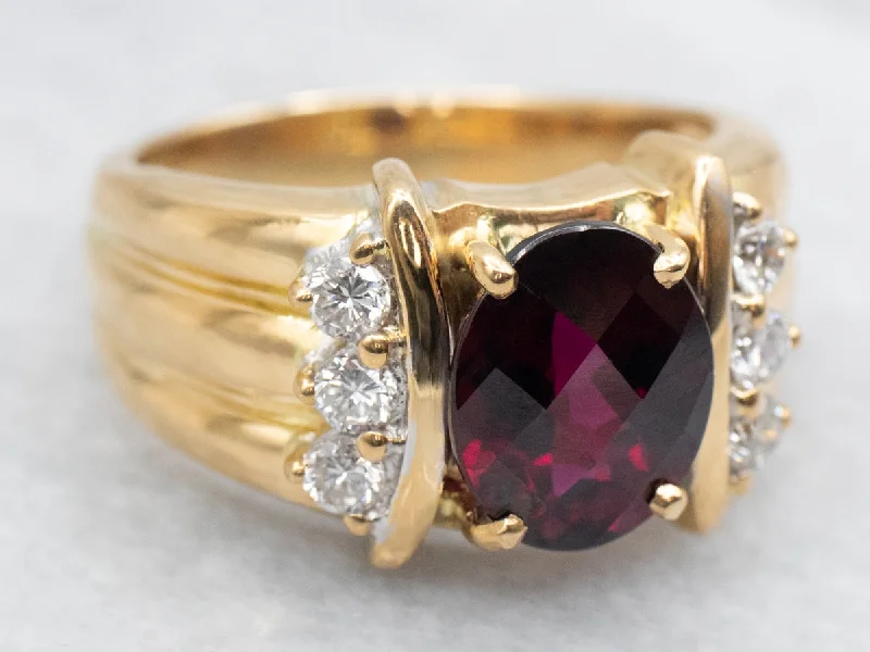 Elegant diamond rings for women -Pineapple Cut Garnet and Diamond Cocktail Ring