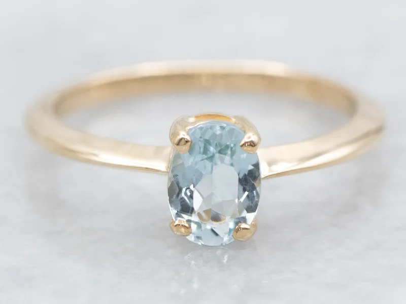 Personalized rings for women -Simple Oval-Cut Aquamarine Solitaire Ring