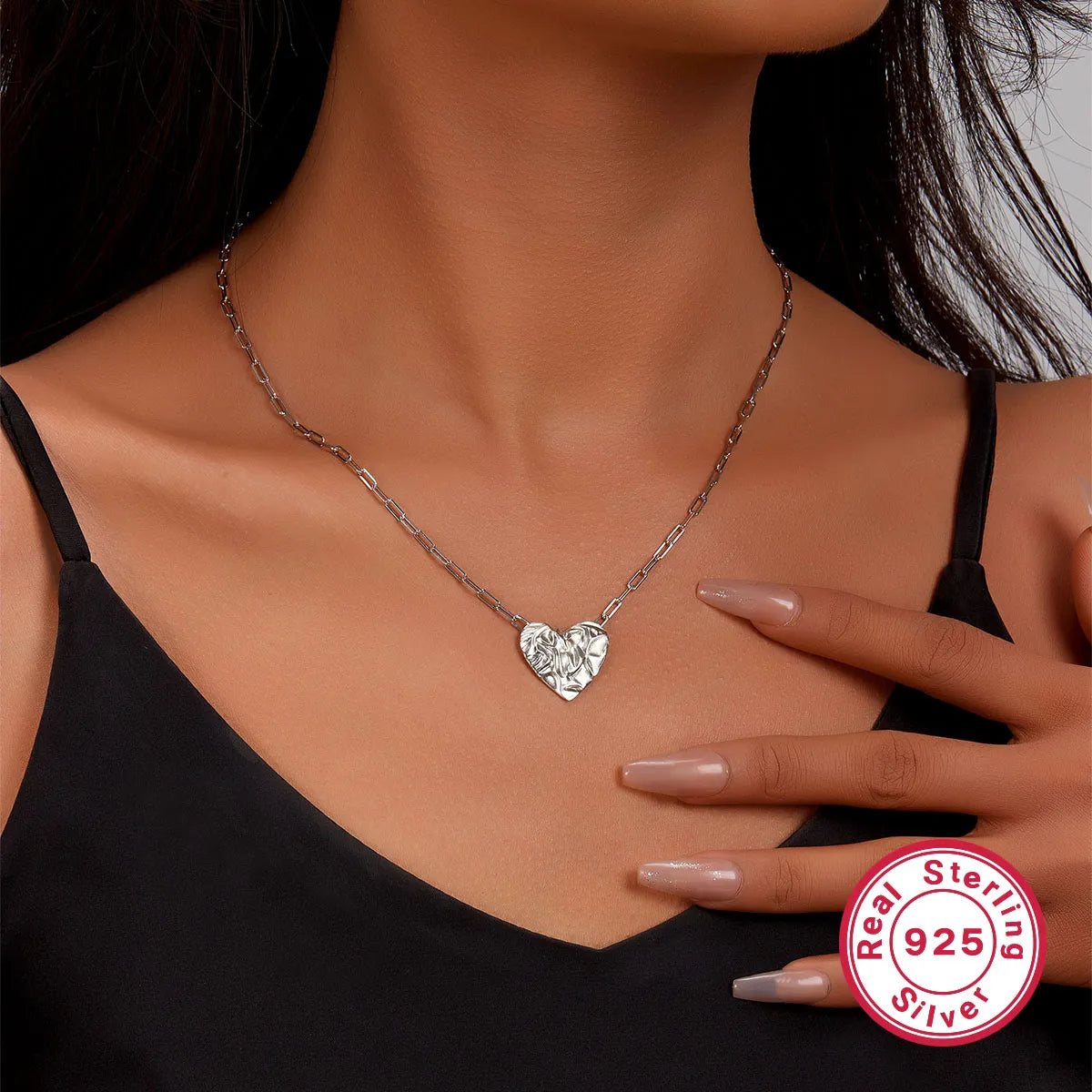 Gold chain necklaces for women -Simple Style Heart Shape Sterling Silver Plating White Gold Plated Pendant Necklace