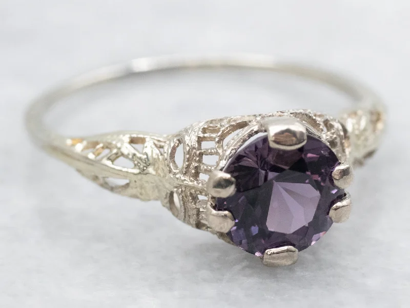 Promise rings for women -Beautiful Art Deco Purple Spinel Solitaire Ring