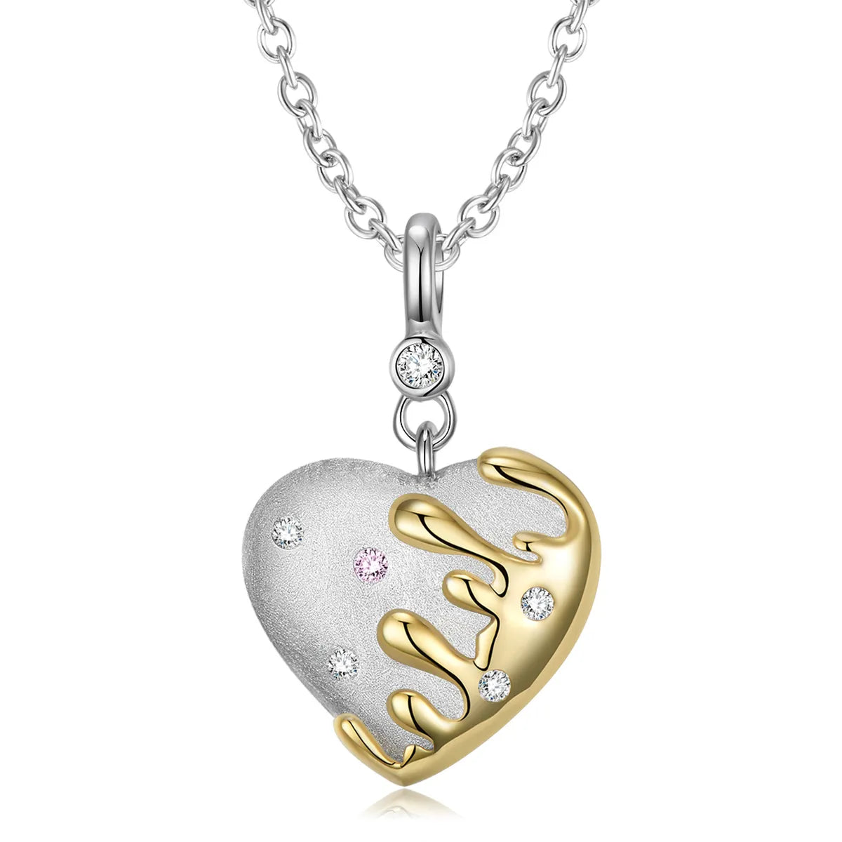 Bridal necklaces for women -Sweet Simple Style Heart Shape Sterling Silver Inlay Zircon Pendant Necklace