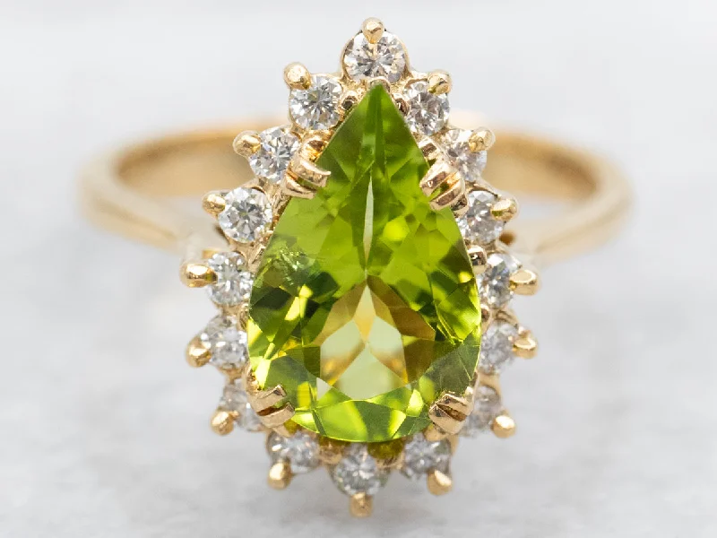 Simple gold rings for women -Modern Peridot Ring with Diamond Halo