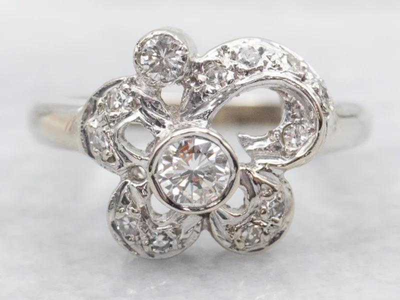 Engraved rings for women -Retro Swirling Diamond Cocktail Ring