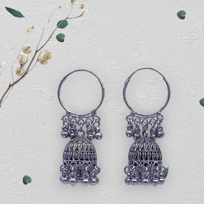 Drop earrings for women -Small Oxidised Hoops with Zumkha Earrings