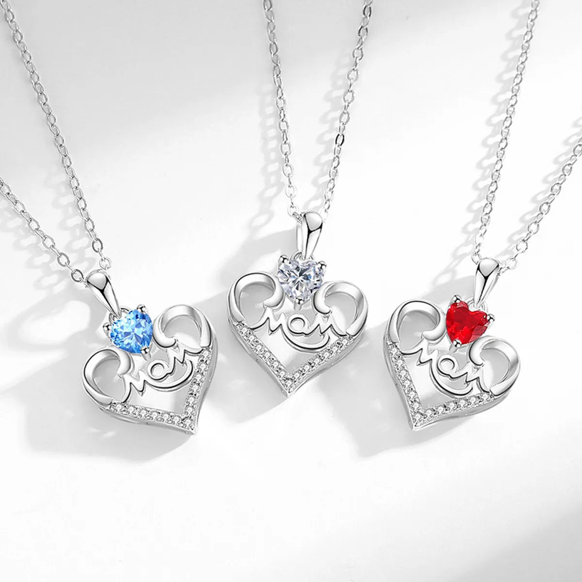 Diamond pendant necklaces for women -Sweet Letter Heart Shape Sterling Silver Plating Inlay Artificial Gemstones Pendant Necklace