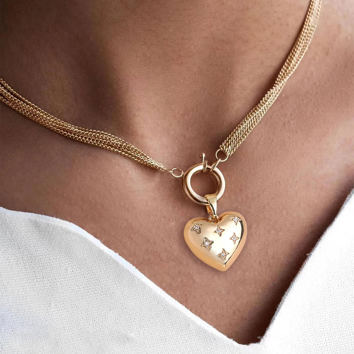 Geometric pendant necklaces for women -Wholesale Exaggerated Punk Simple Style Heart Shape Copper Inlay Zircon Pendant Necklace