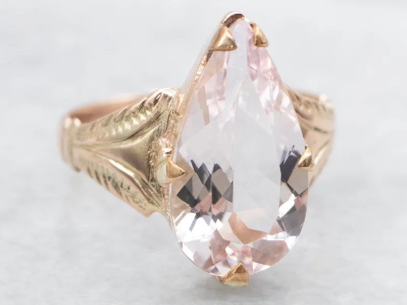 Boho rings for women -Antique Pear Cut Pink Morganite Solitaire Ring