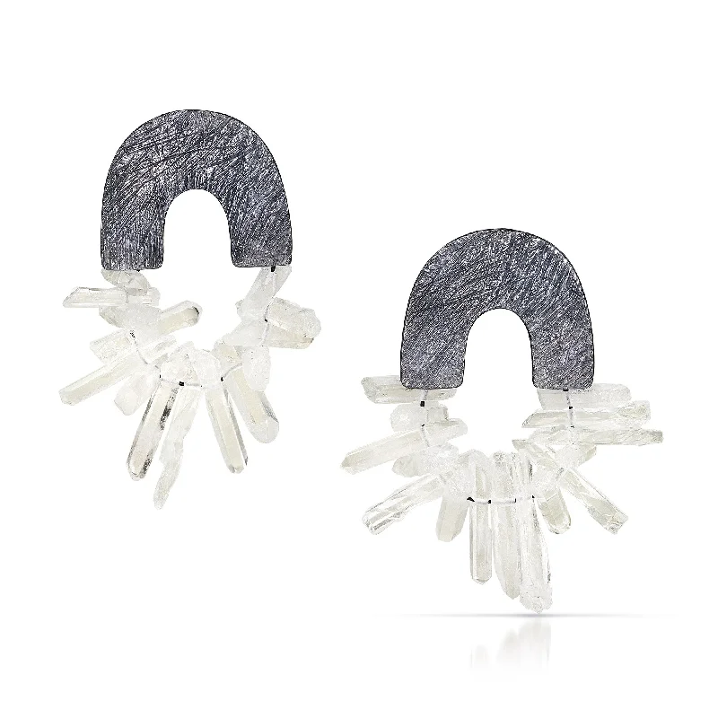 Sparkling earrings for women -Carved Arch Quartz Crystal Earrings