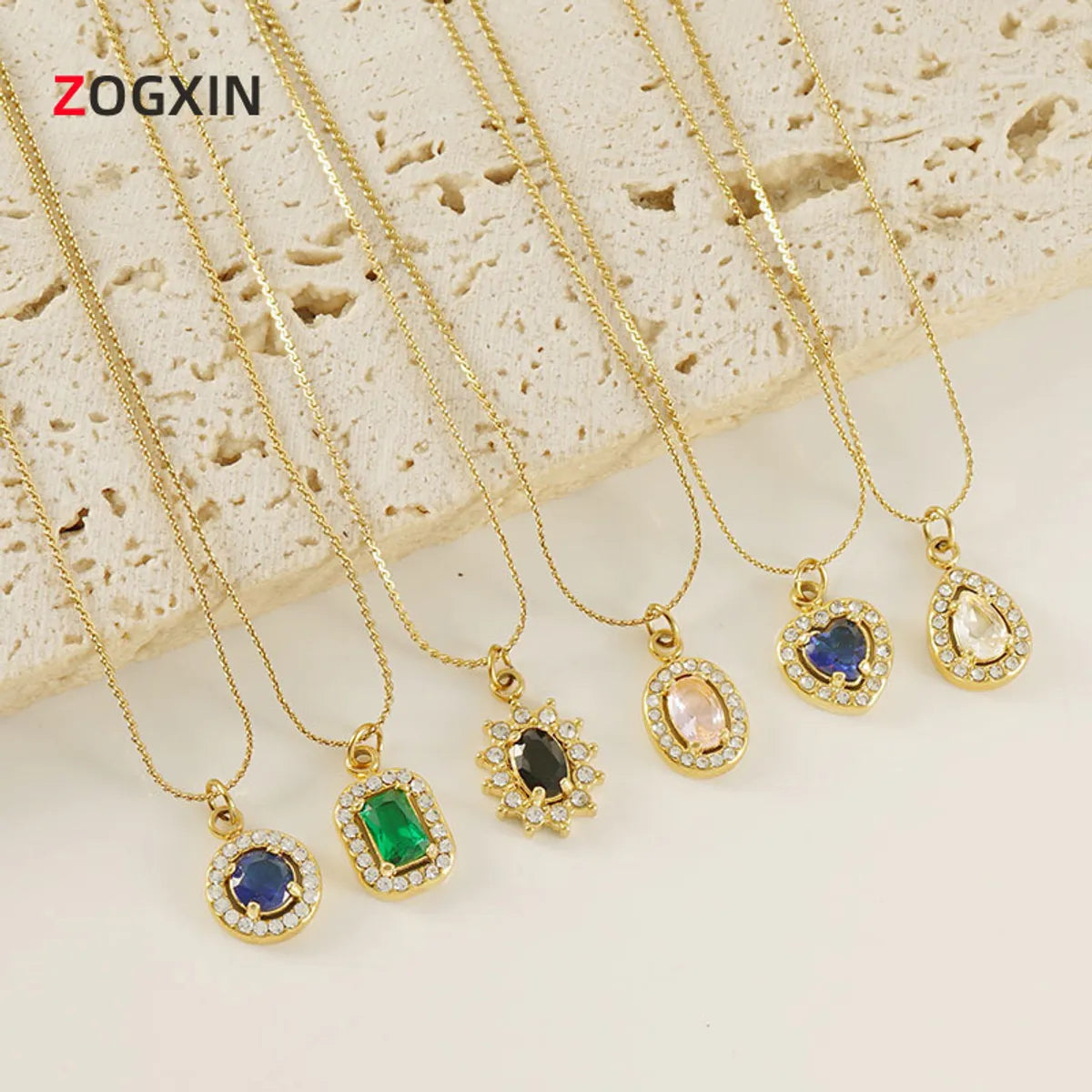 Colorful gemstone necklaces for women -Titanium Steel 18K Gold Plated Elegant Lady Oval Water Droplets Heart Shape Inlay Zircon Pendant Necklace