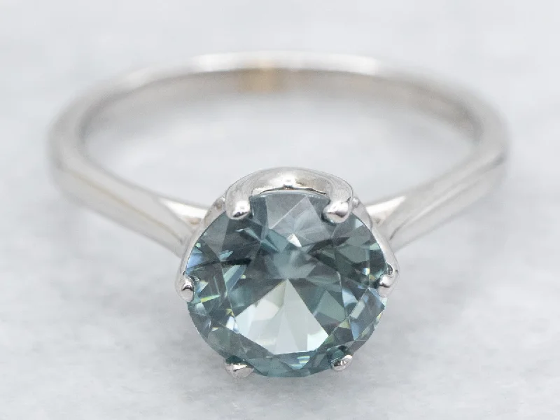 Classic rings for women -Blue Zircon Solitaire Ring in White Gold